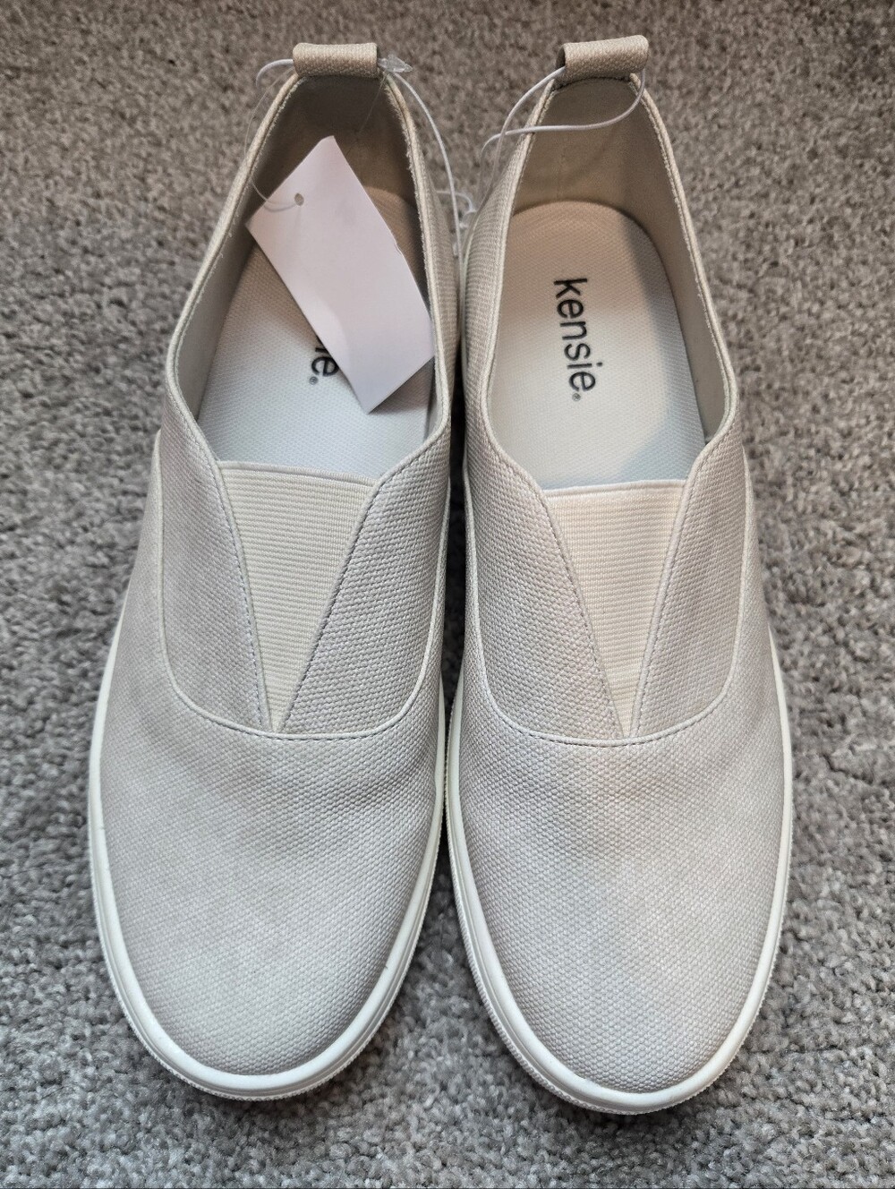 Kensie Slip-On Canvas Sneakers - Beige - Size 9